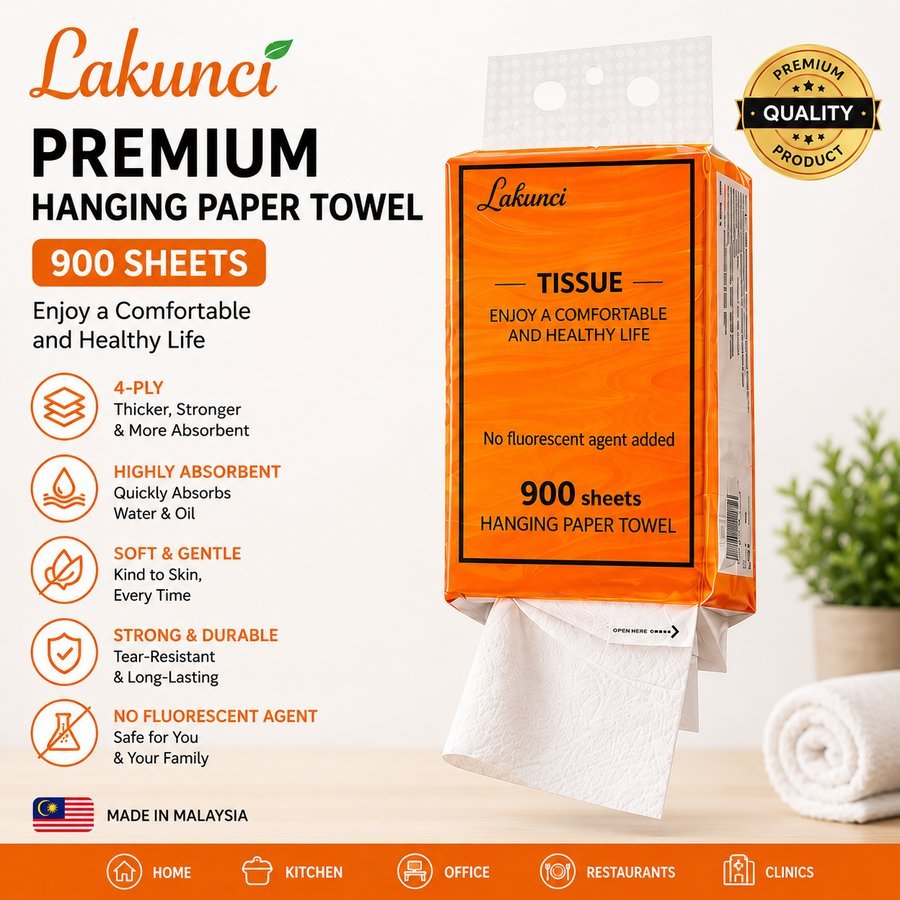 Lakunci Premium Hanging Paper Towel, 900 sheets, 4-ply